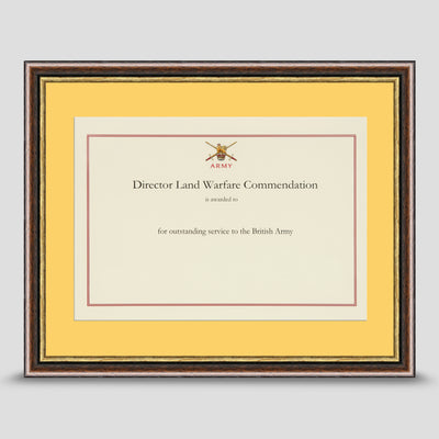 A4 Military Commendation Certificate Presentation Frame including a mount - Brown & Gold Frame