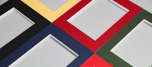 Standard size mount board colours available in red, green, blue, black, white, black and grey.  Combined with our standard sizes, uk made hight quality board, and computerised cut, these really are industry leading picture mounts.