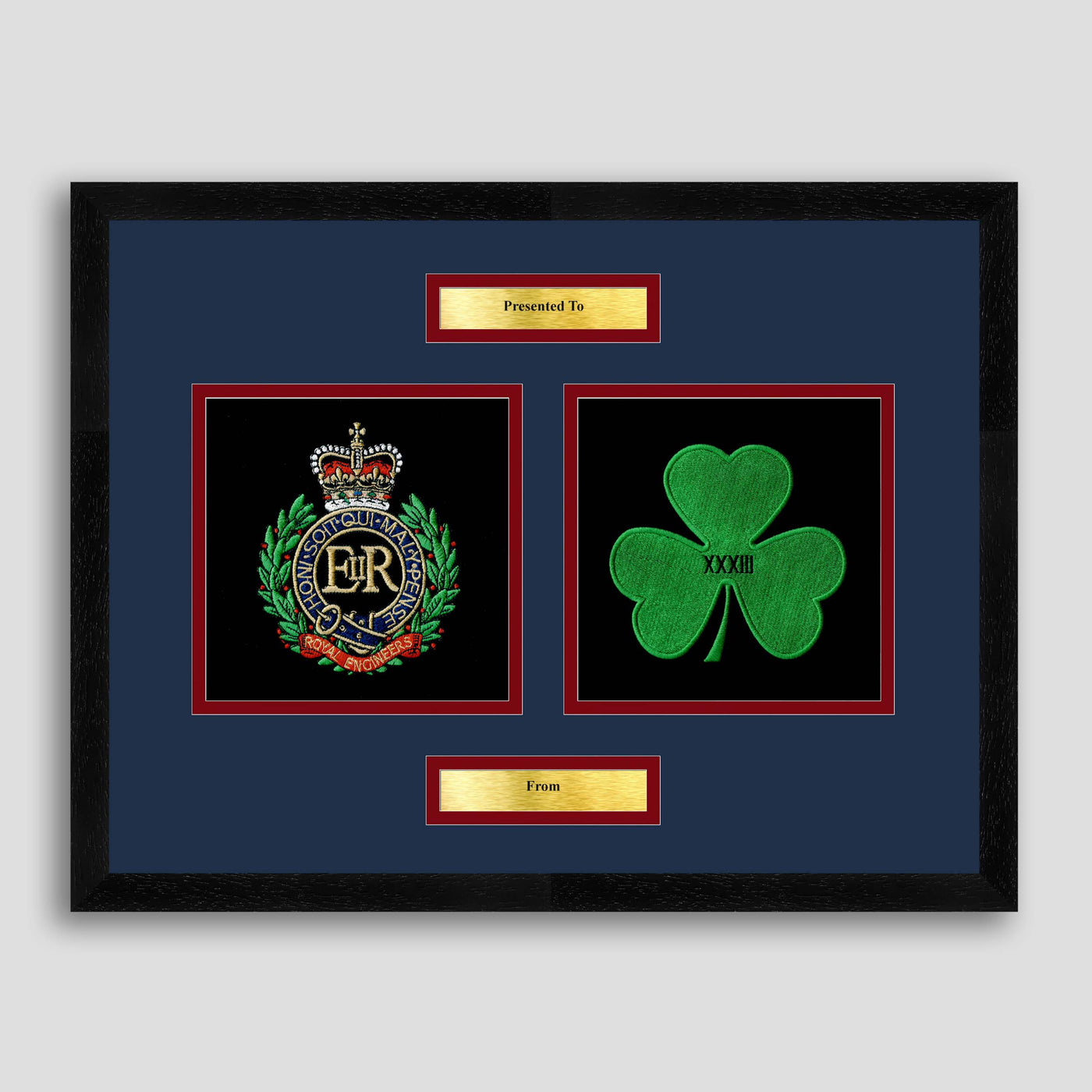 Royal Engineers & 33 Armoured Engineer Squadron Framed Military Embroidery Presentation