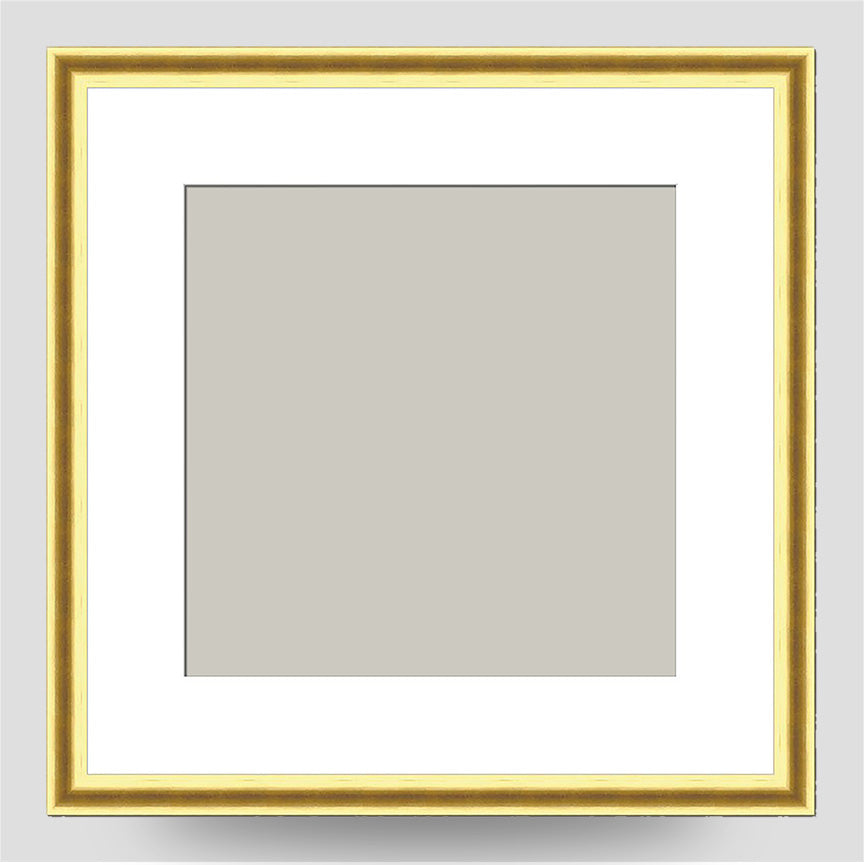 Thin Gold Cushion Picture Frame 10x10 inches Including a 6x6 Mount