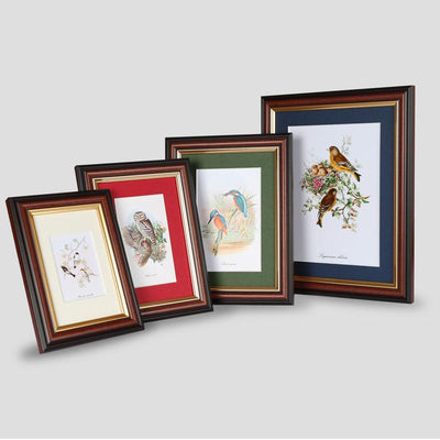 Traditional wood style brown and gold picture frame including mount for photographs prints and art available with various mount colours and sizes