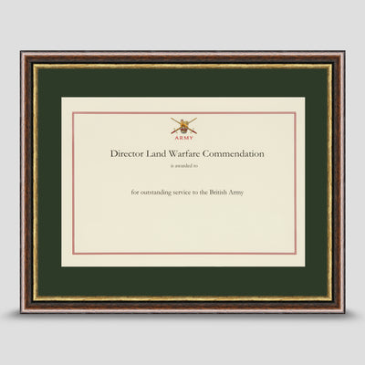 A4 Military Commendation Certificate Presentation Frame including a mount - Brown & Gold Frame