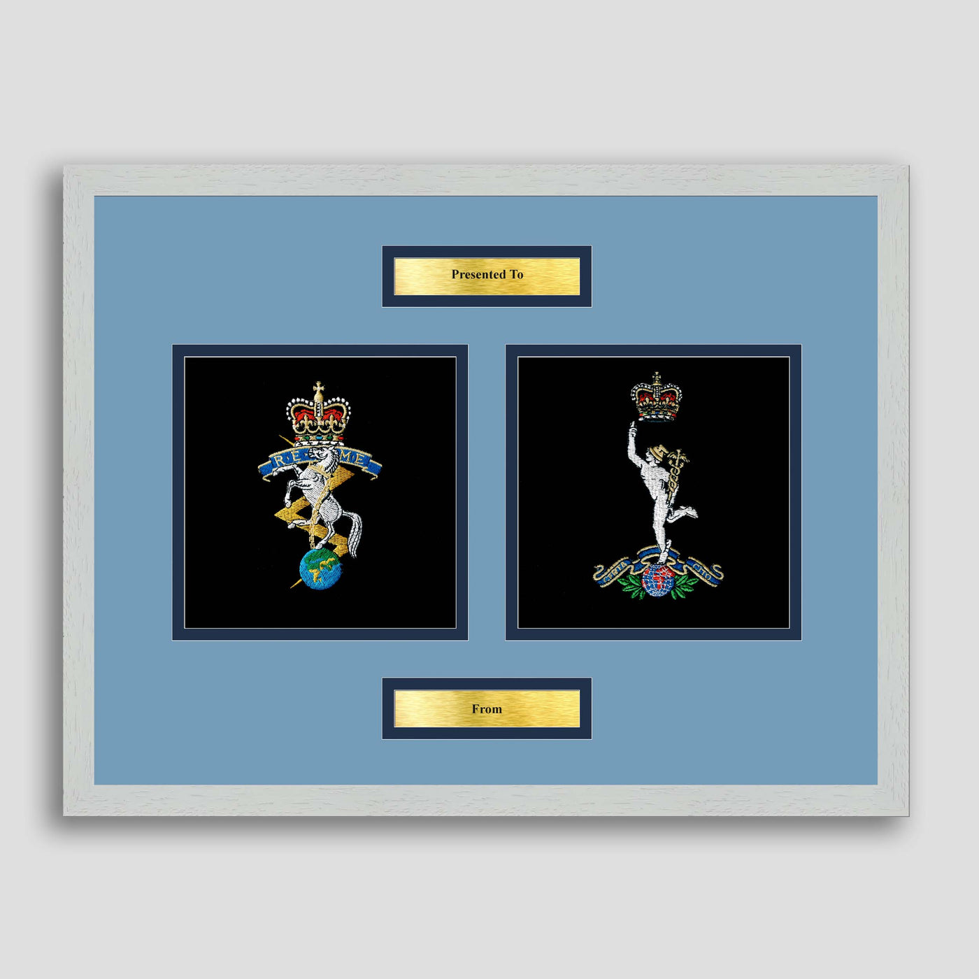REME & Royal Signals Badge Framed Military Embroidery Presentation