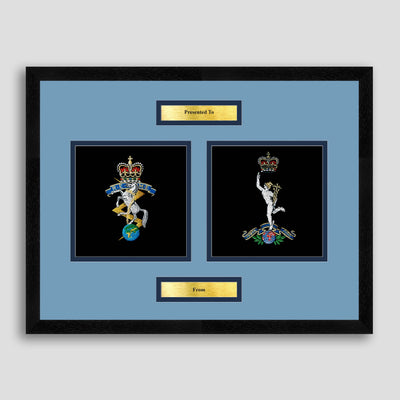 REME & Royal Signals Badge Framed Military Embroidery Presentation