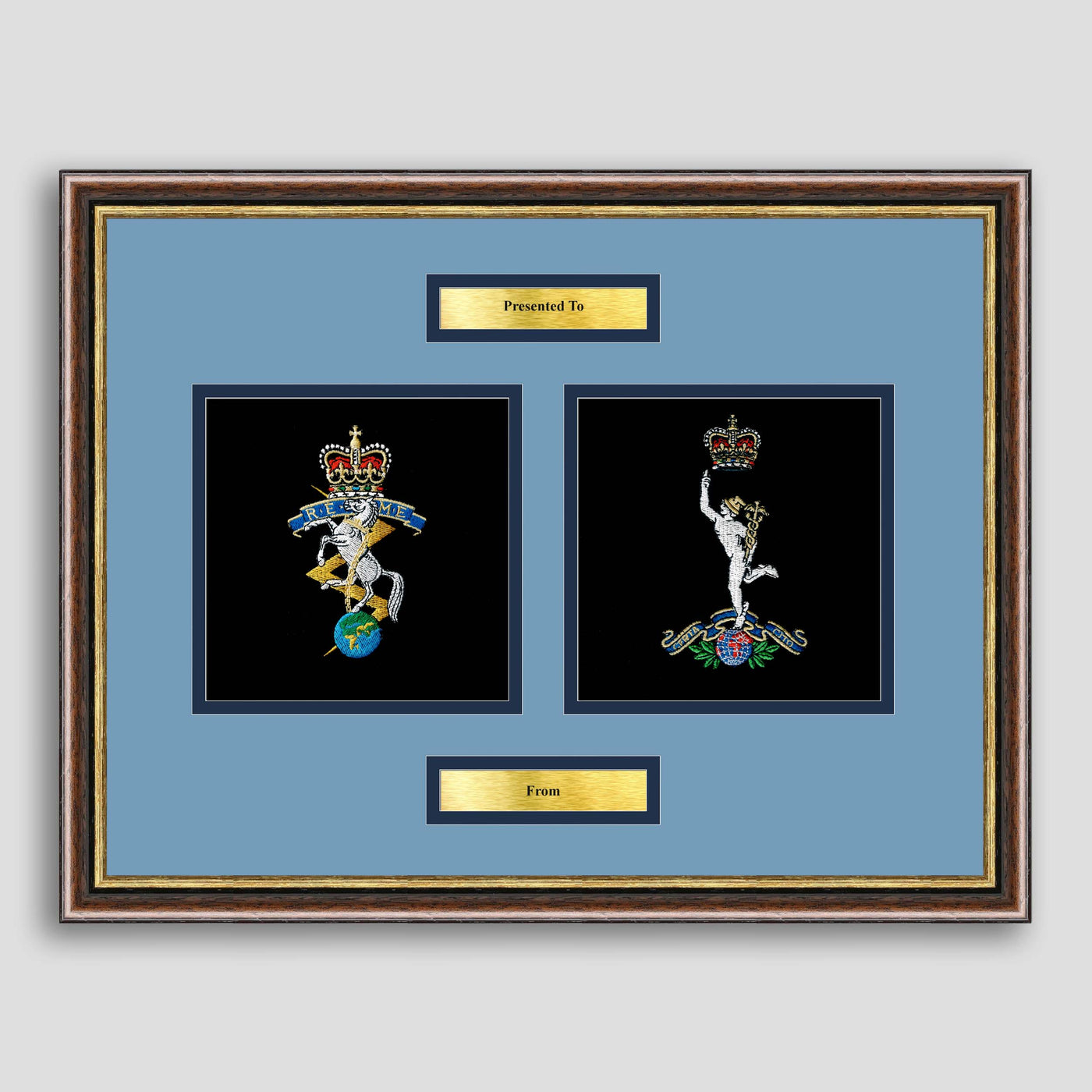 REME & Royal Signals Badge Framed Military Embroidery Presentation