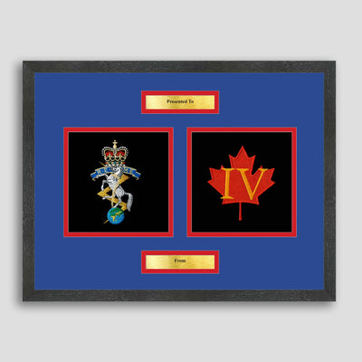 REME Crest & 4Bn Maple Leaf Framed Military Embroidery Presentation