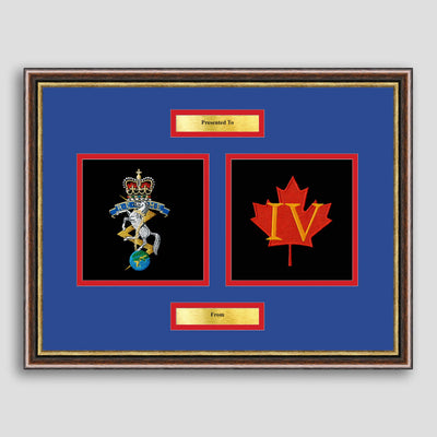 REME Crest & 4Bn Maple Leaf Framed Military Embroidery Presentation