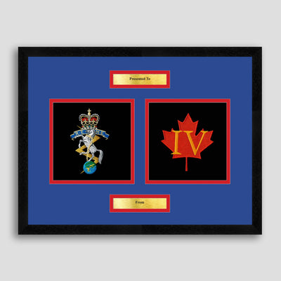 REME Crest & 4Bn Maple Leaf Framed Military Embroidery Presentation