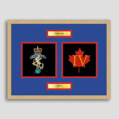 REME Crest & 4Bn Maple Leaf Framed Military Embroidery Presentation