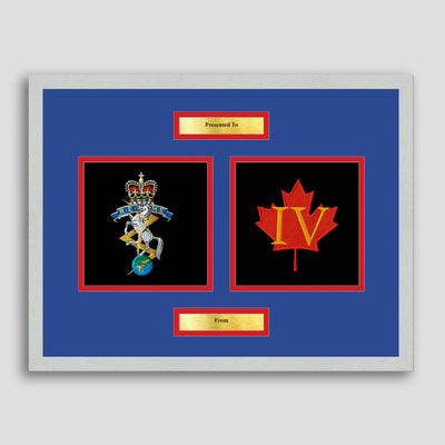 REME Crest & 4Bn Maple Leaf Framed Military Embroidery Presentation