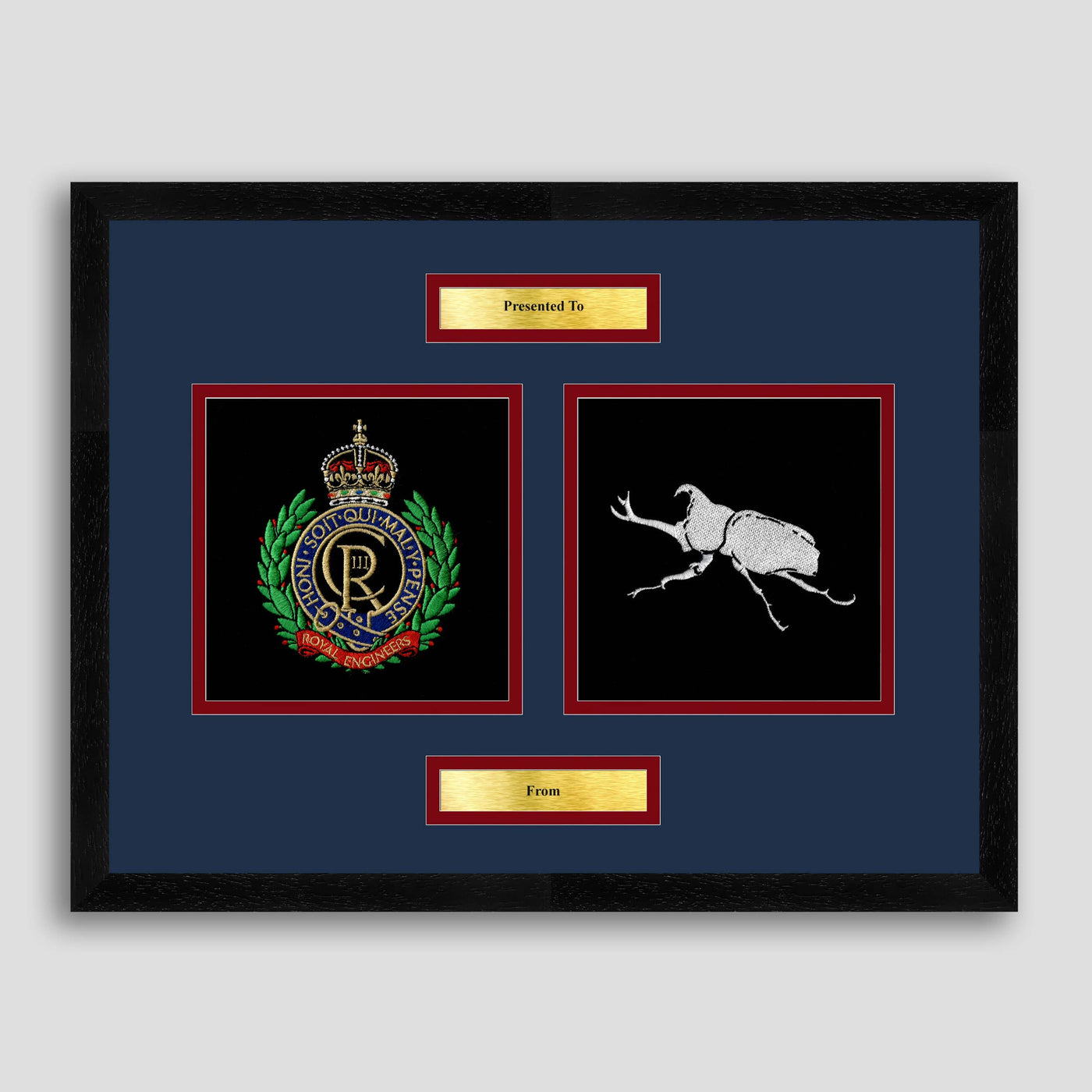 Royal Engineers & 26 Engineers Framed Military Embroidery Presentation