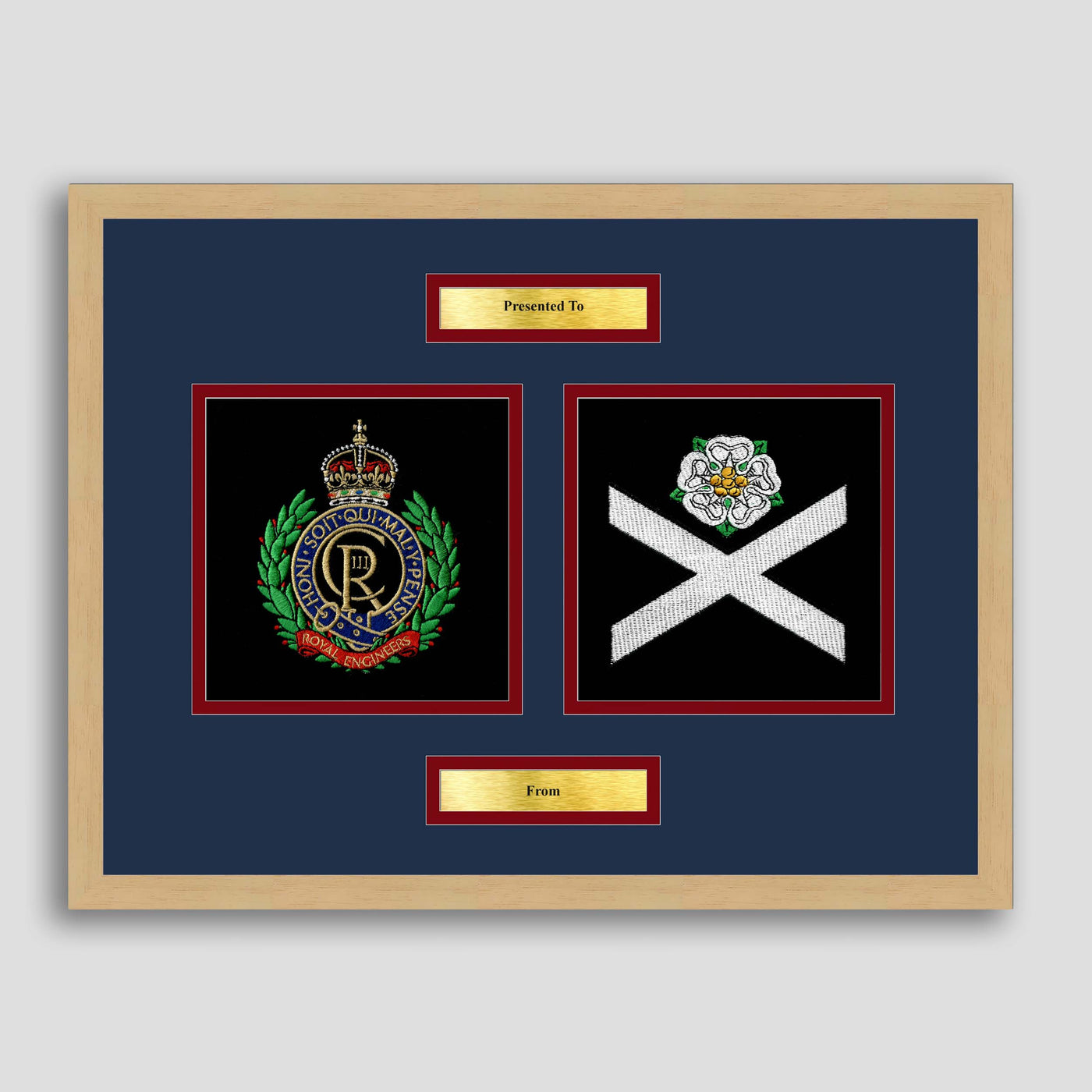 Royal Engineers & 3 Royal School of Military Engineers Framed Military Embroidery Presentation