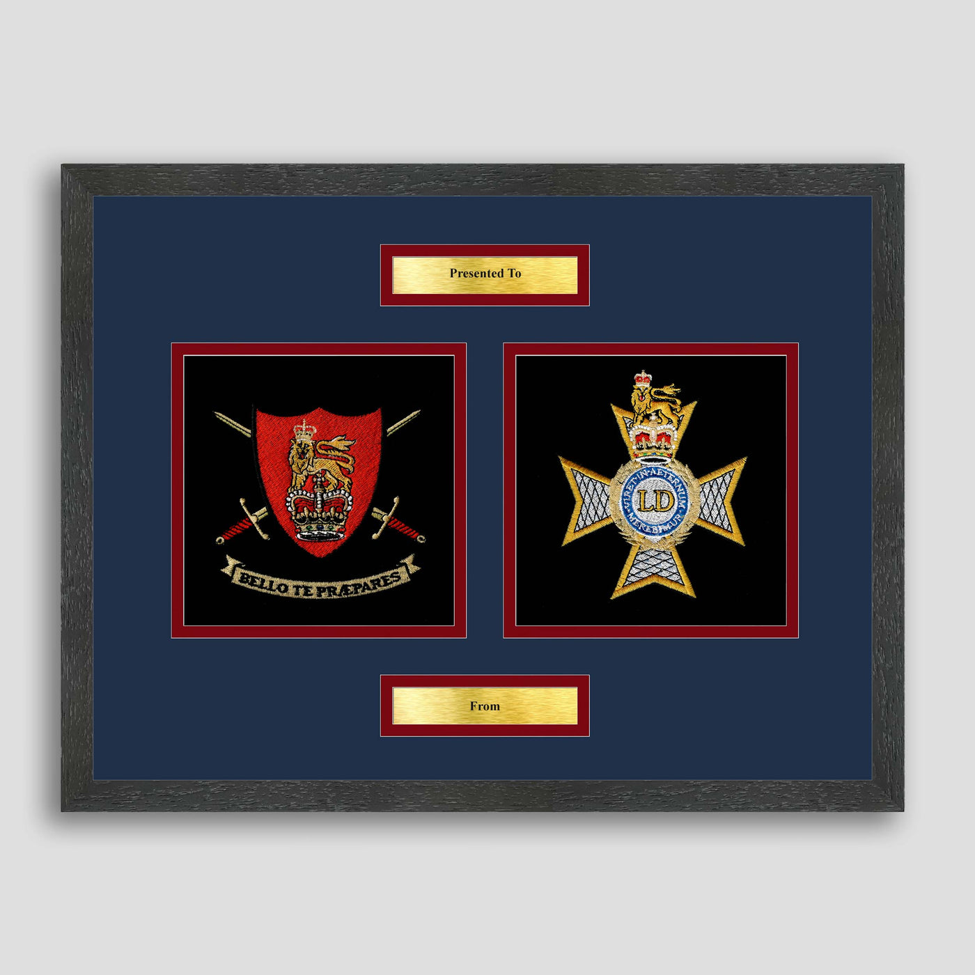 Army Training Regiment & Light Dragoons Framed Military Embroidery Presentation