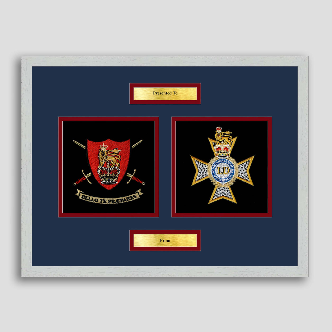 Army Training Regiment & Light Dragoons Framed Military Embroidery Presentation