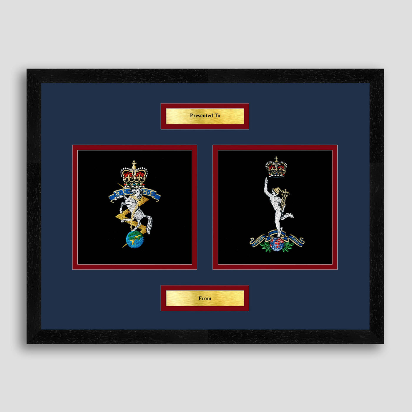 REME & Royal Signals Badge Framed Military Embroidery Presentation