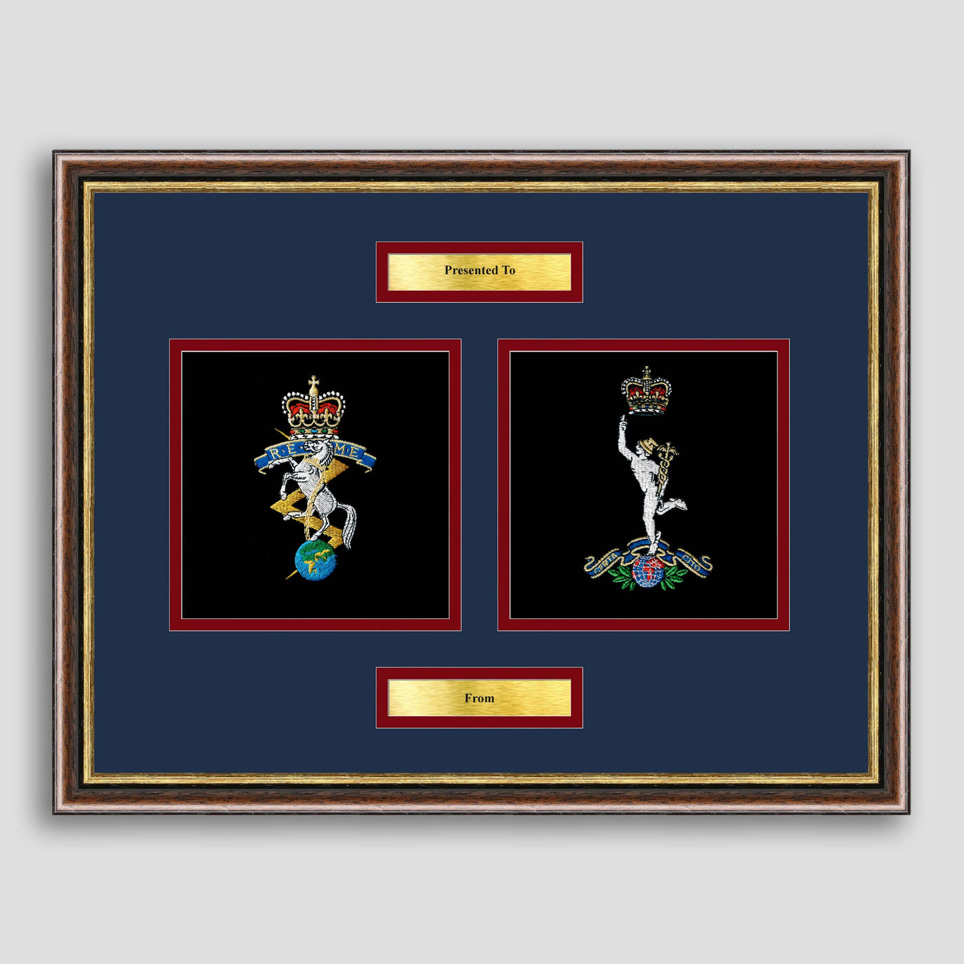 REME & Royal Signals Badge Framed Military Embroidery Presentation