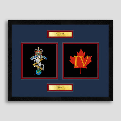 REME Crest & 4Bn Maple Leaf Framed Military Embroidery Presentation