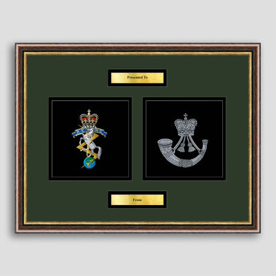 Rifles & REME Crest Framed Military Embroidery Presentation