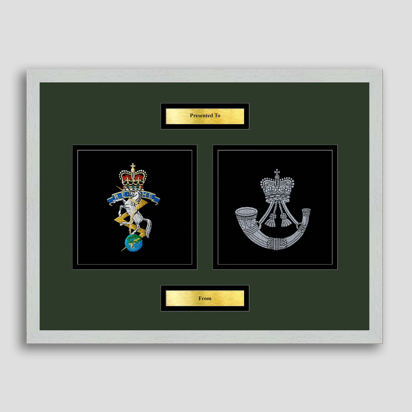 Rifles & REME Crest Framed Military Embroidery Presentation