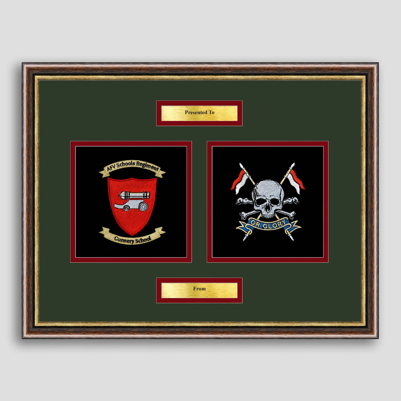 AFV Gunnery School Corps & The Royal Lancers Framed Military Embroidery Presentation