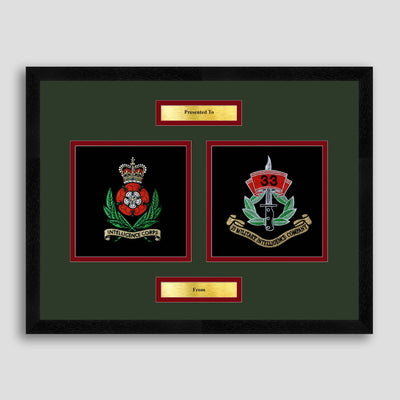 33 Military Intelligence Company and Intelligence Corps Framed Military Embroidery Presentation