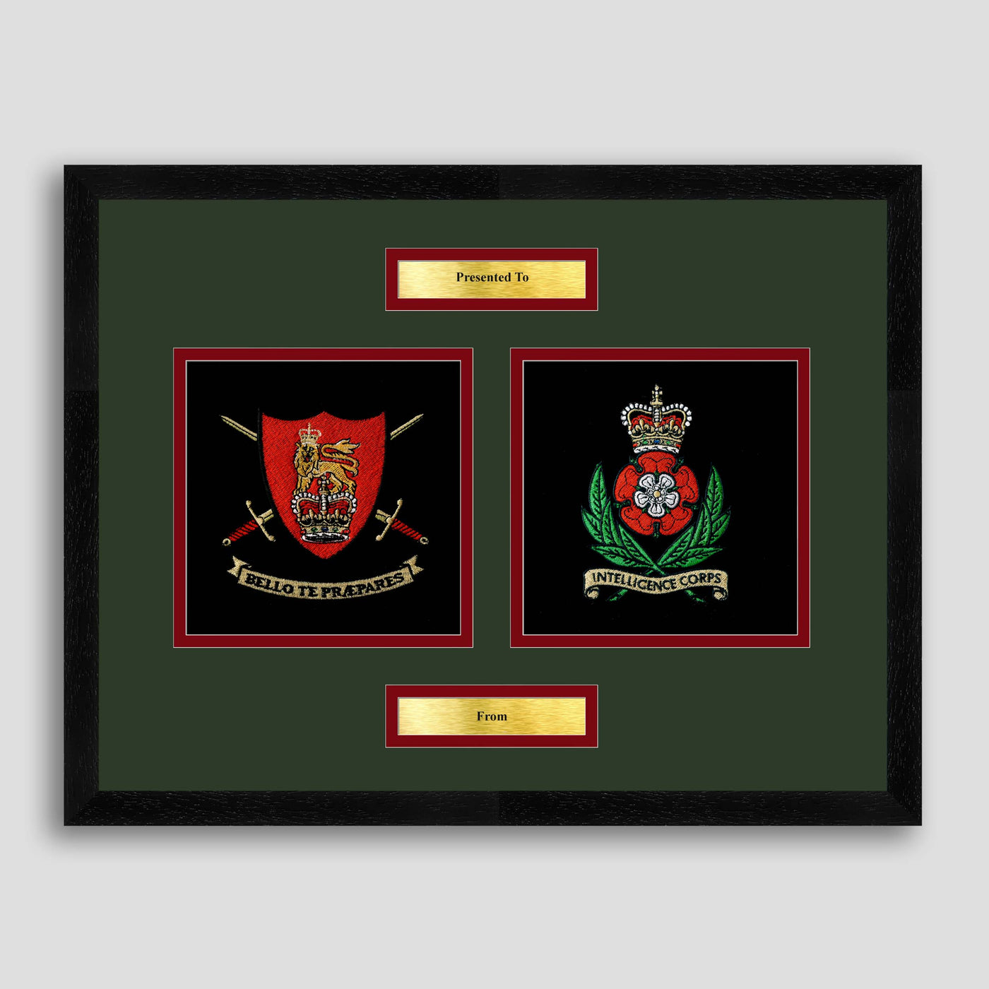 Army Training Regiment & Intelligence Corps Framed Military Embroidery Presentation