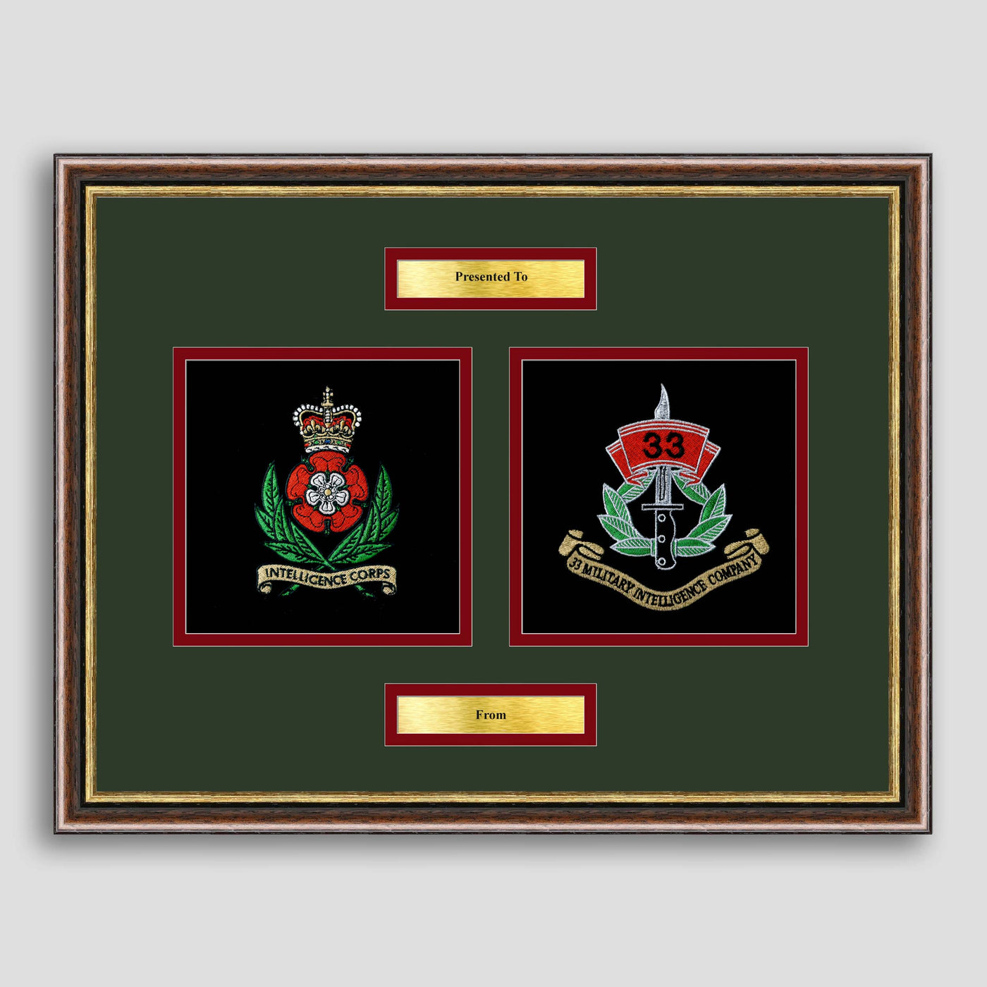 33 Military Intelligence Company and Intelligence Corps Framed Military Embroidery Presentation