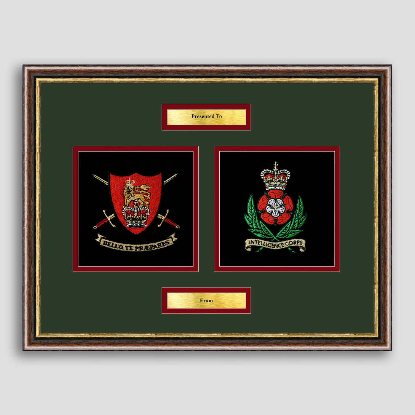 Army Training Regiment & Intelligence Corps Framed Military Embroidery Presentation