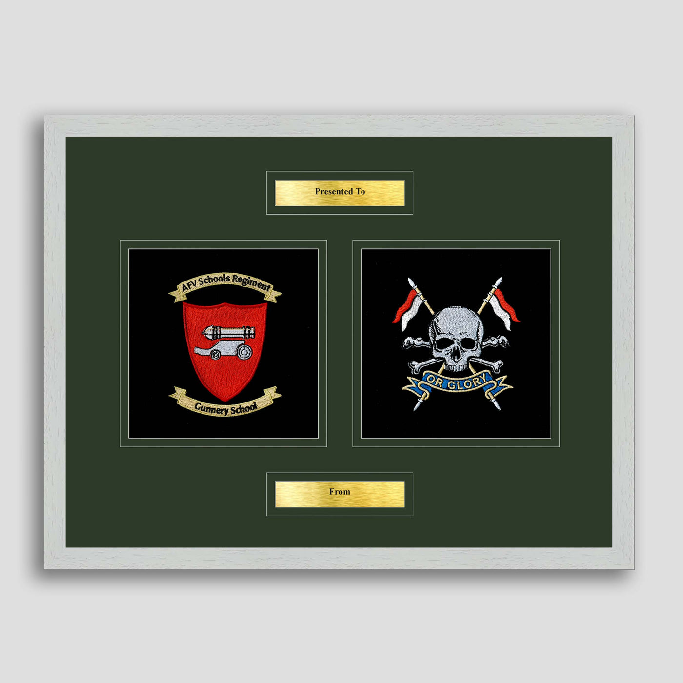 AFV Gunnery School Corps & The Royal Lancers Framed Military Embroidery Presentation