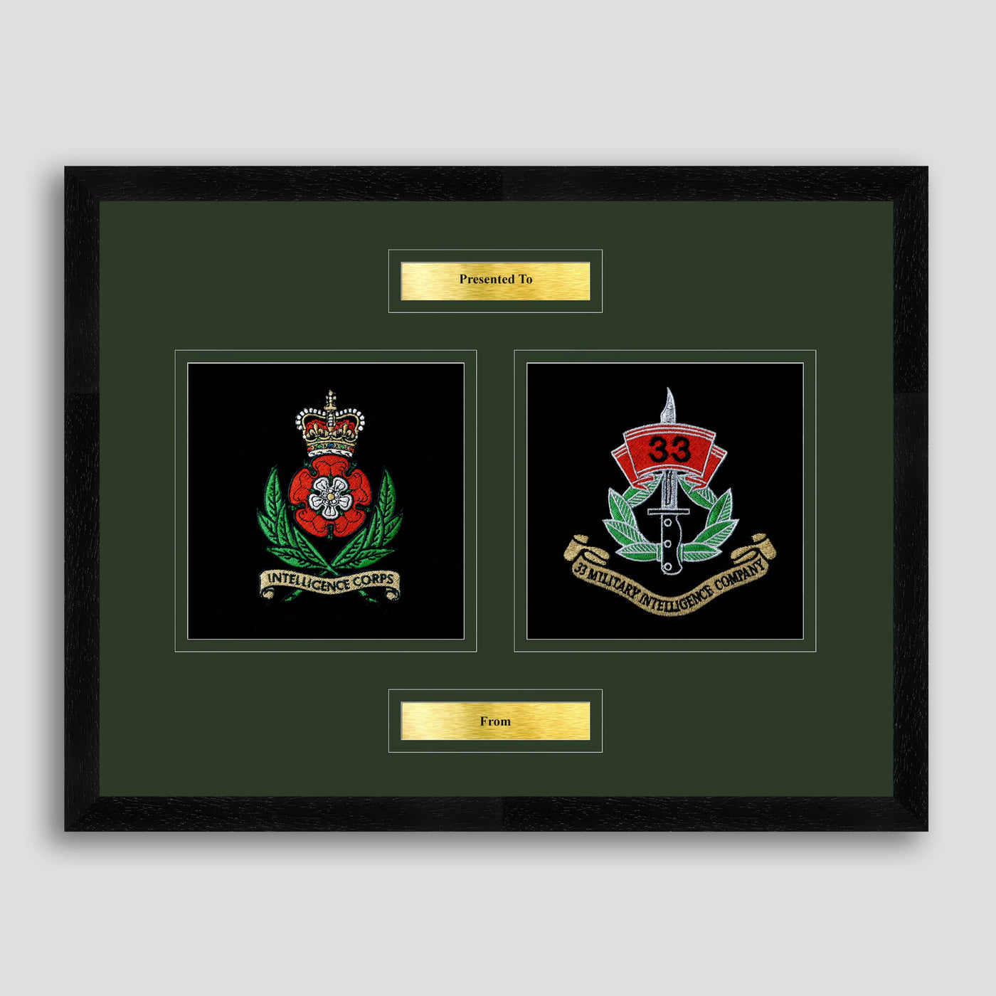 33 Military Intelligence Company and Intelligence Corps Framed Military Embroidery Presentation