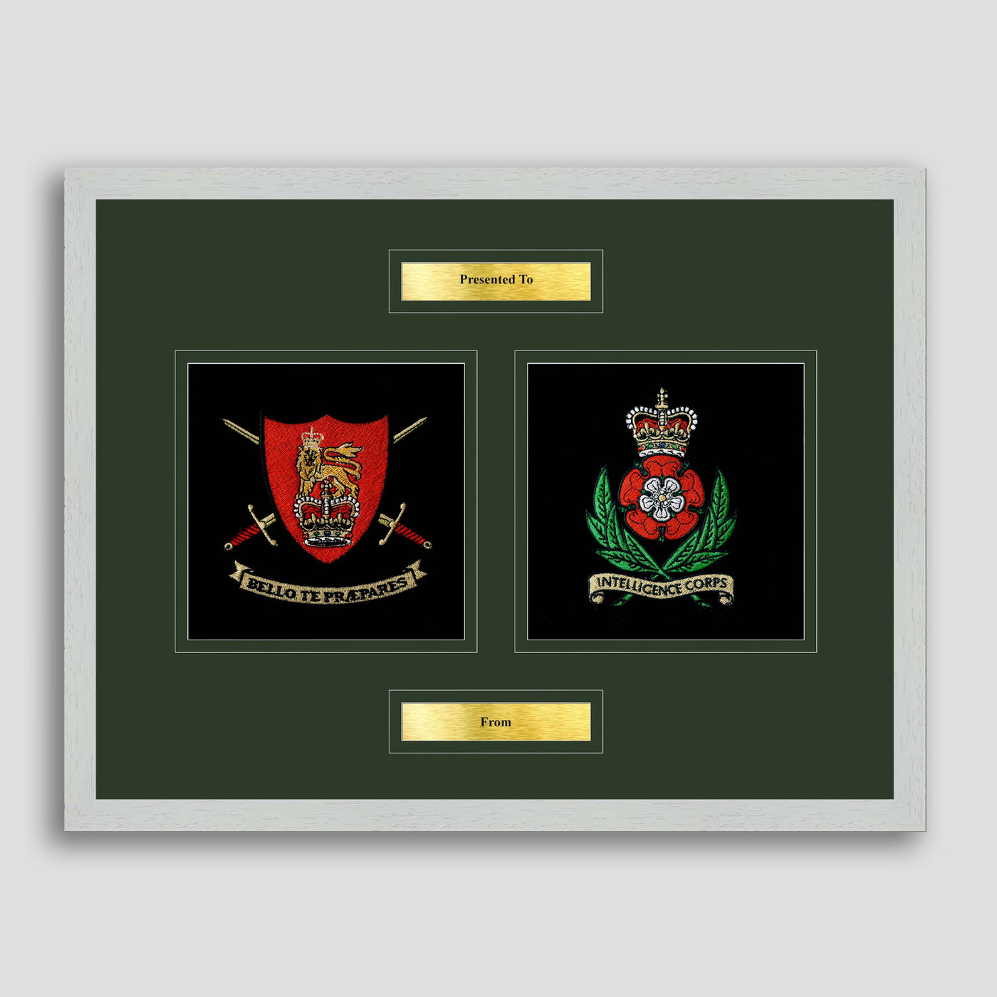 Army Training Regiment & Intelligence Corps Framed Military Embroidery Presentation