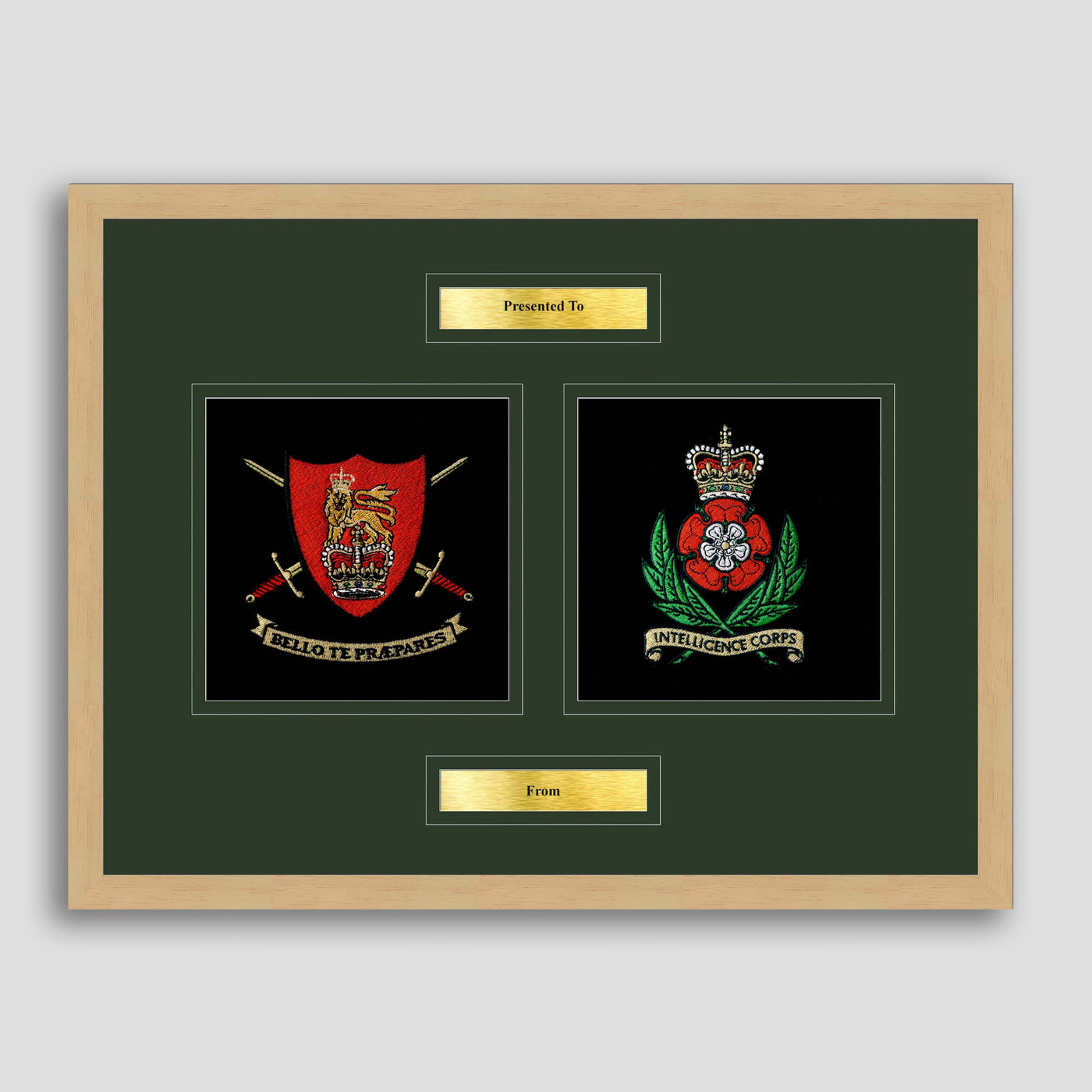 Army Training Regiment & Intelligence Corps Framed Military Embroidery Presentation