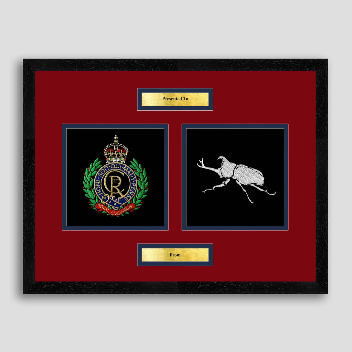 Royal Engineers & 26 Engineers Framed Military Embroidery Presentation