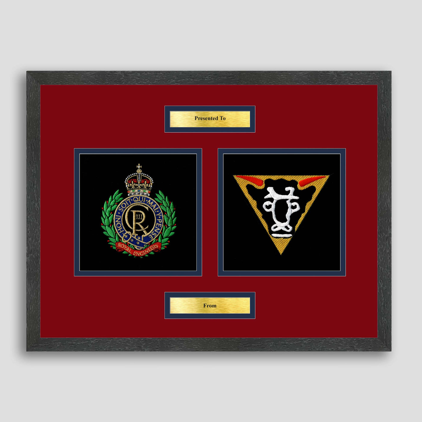 32 Engineers & Royal Engineers Crest Framed Military Embroidery Presentation
