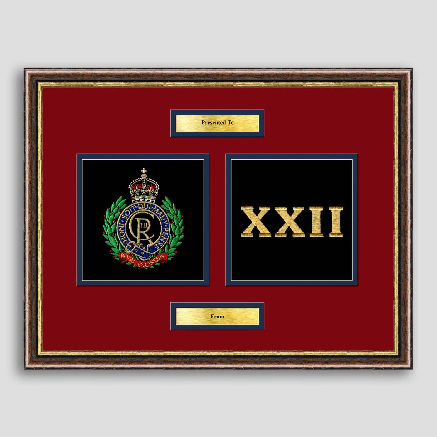 Royal Engineers & 22 Engineers Framed Military Embroidery Presentation