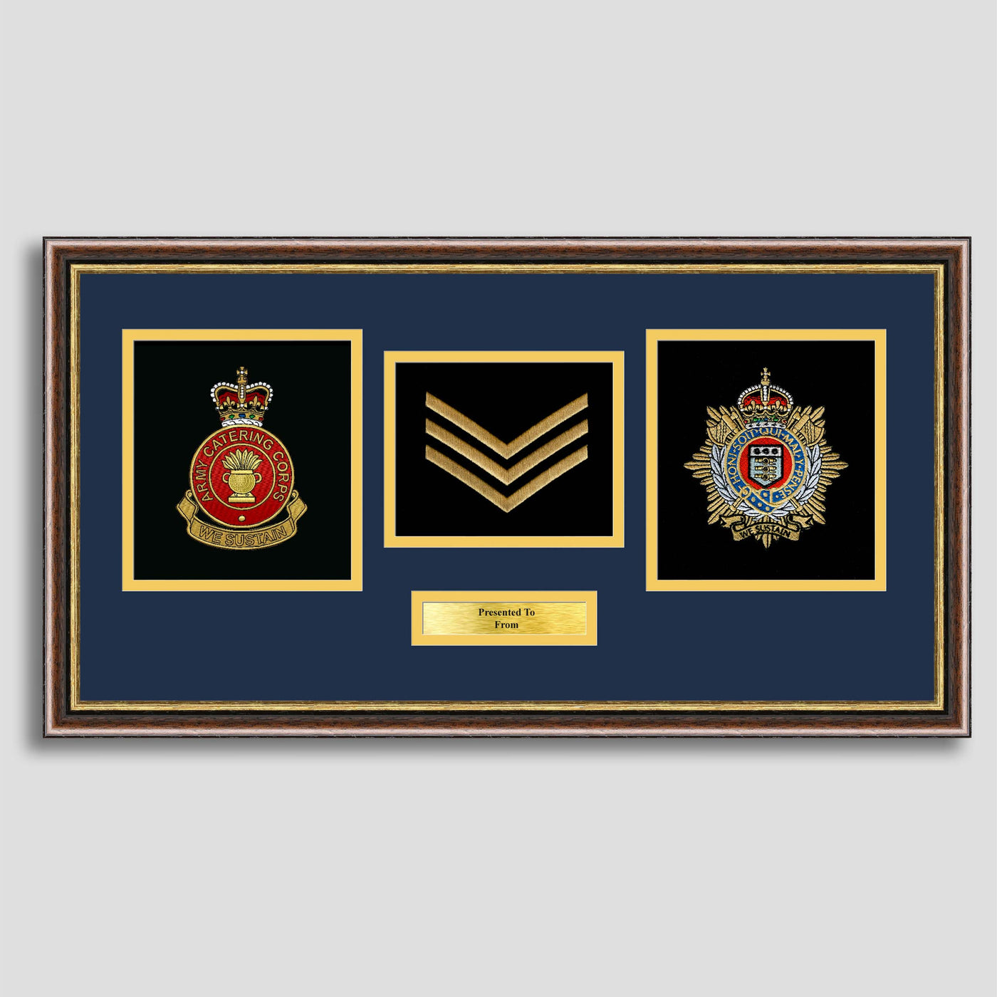 Royal Logistics Corps & Army Catering Corps Double Crest Embroidery Presentation with Rank Insignia