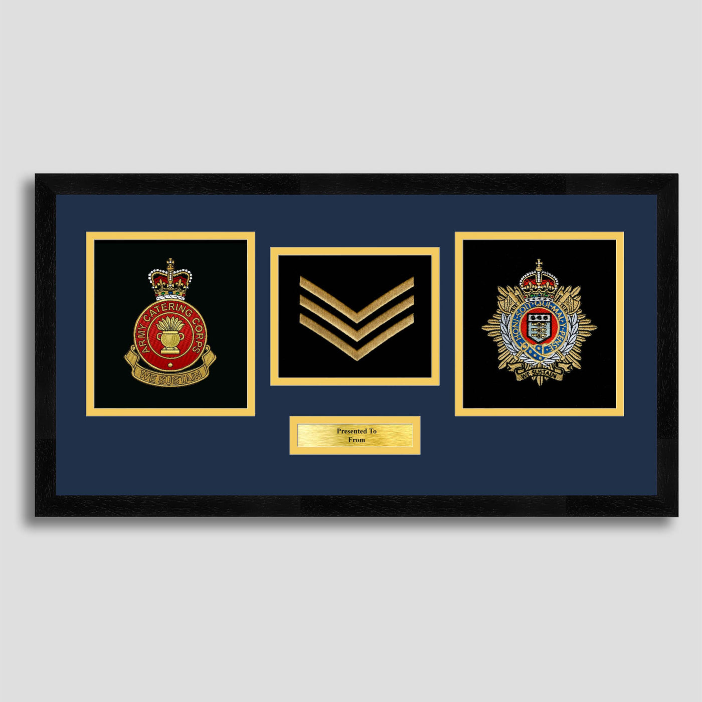 Royal Logistics Corps & Army Catering Corps Double Crest Embroidery Presentation with Rank Insignia