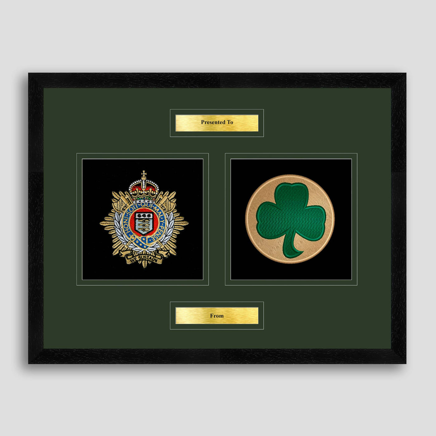 Royal Logistics Corps & 38 Irish Brigade Framed Military Embroidery Presentation