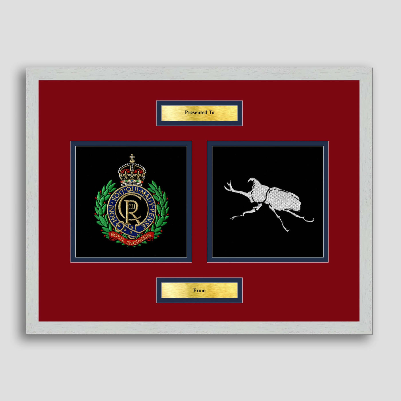 Royal Engineers & 26 Engineers Framed Military Embroidery Presentation