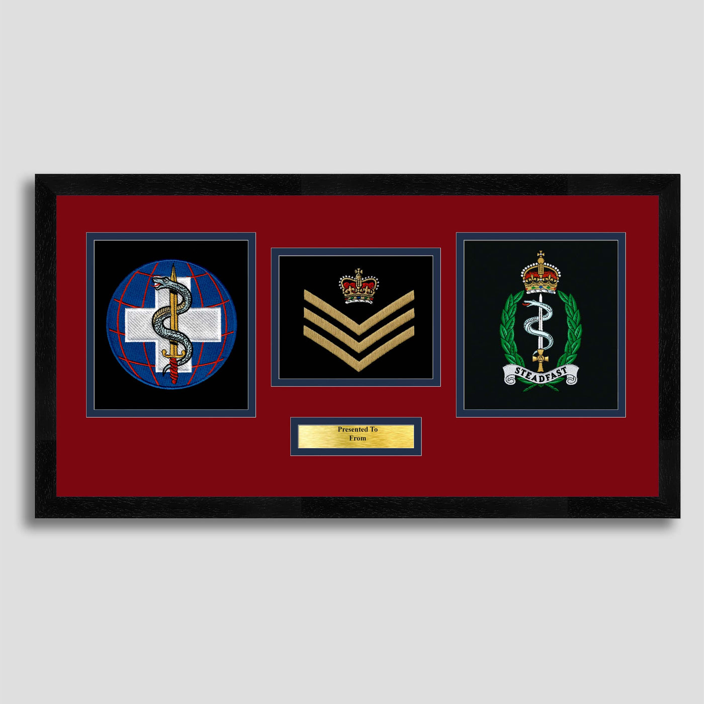 22 Multi-Role Medical Regiment & Royal Army Medical Service Double Crest Embroidery Presentation with Rank Insignia