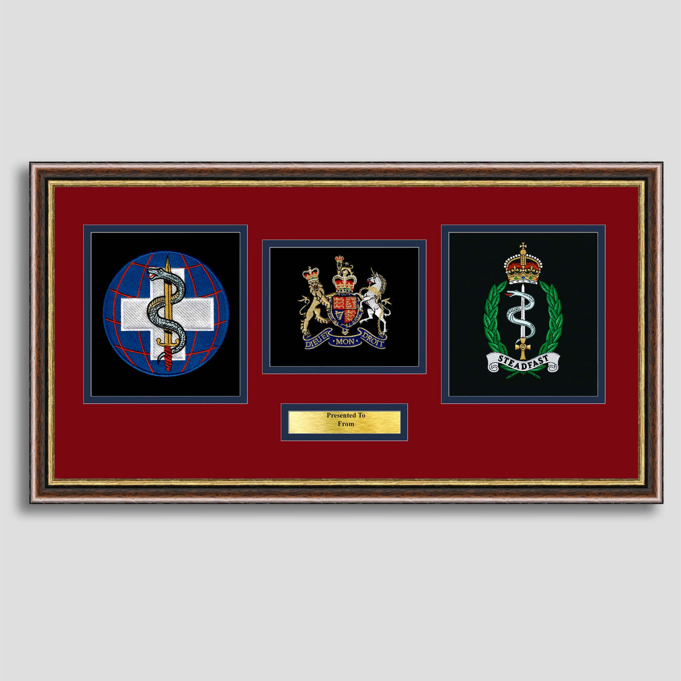 22 Multi-Role Medical Regiment & Royal Army Medical Service Double Crest Embroidery Presentation with Rank Insignia