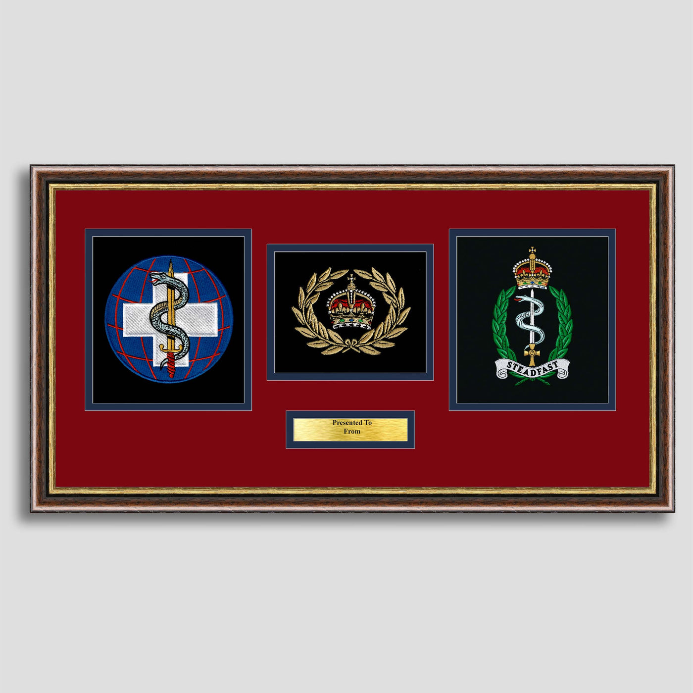 22 Multi-Role Medical Regiment & Royal Army Medical Service Double Crest Embroidery Presentation with Rank Insignia