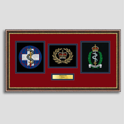 22 Multi-Role Medical Regiment & Royal Army Medical Service Double Crest Embroidery Presentation with Rank Insignia