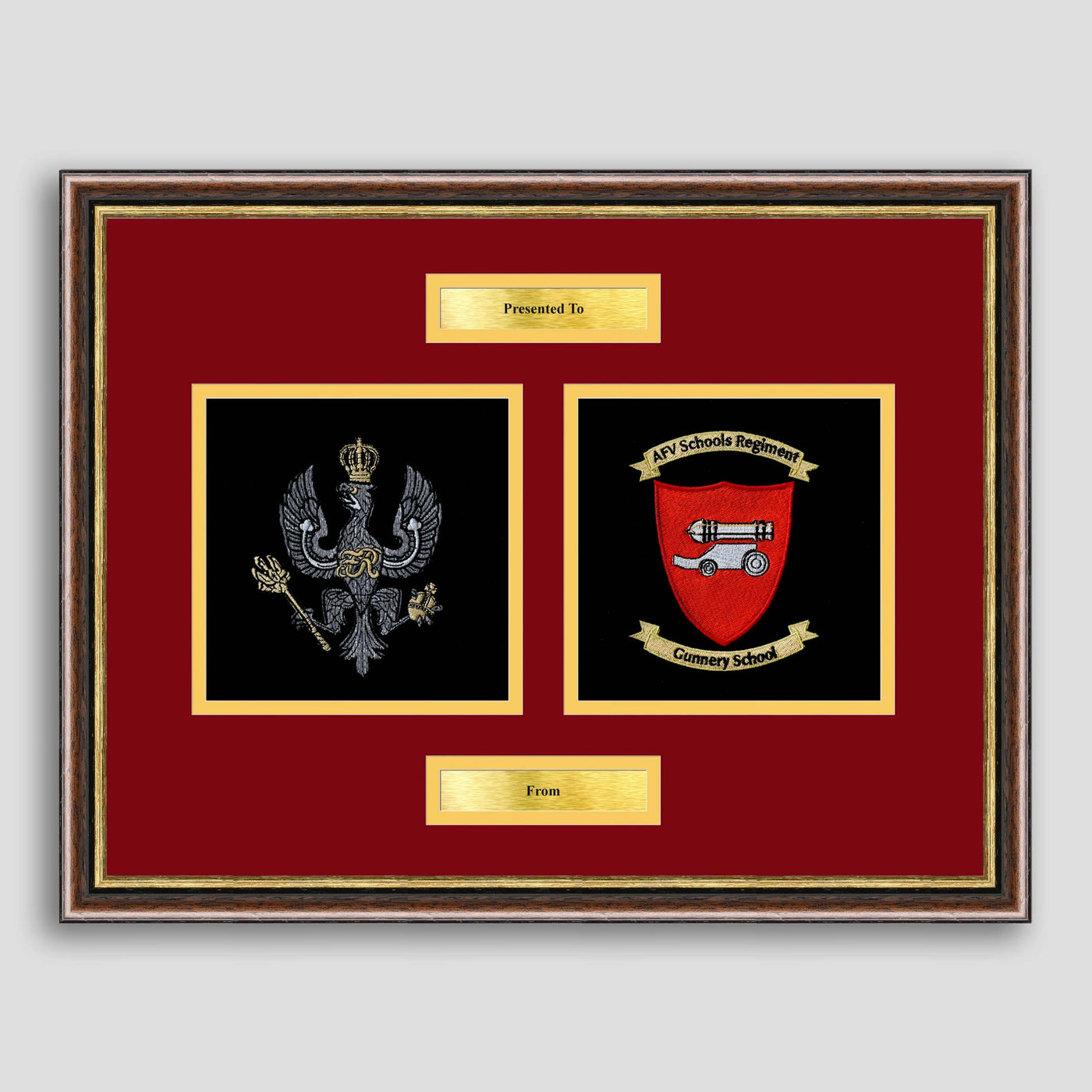 Kings Royal Hussars & AFV Gunnery School Framed Military Embroidery Presentation