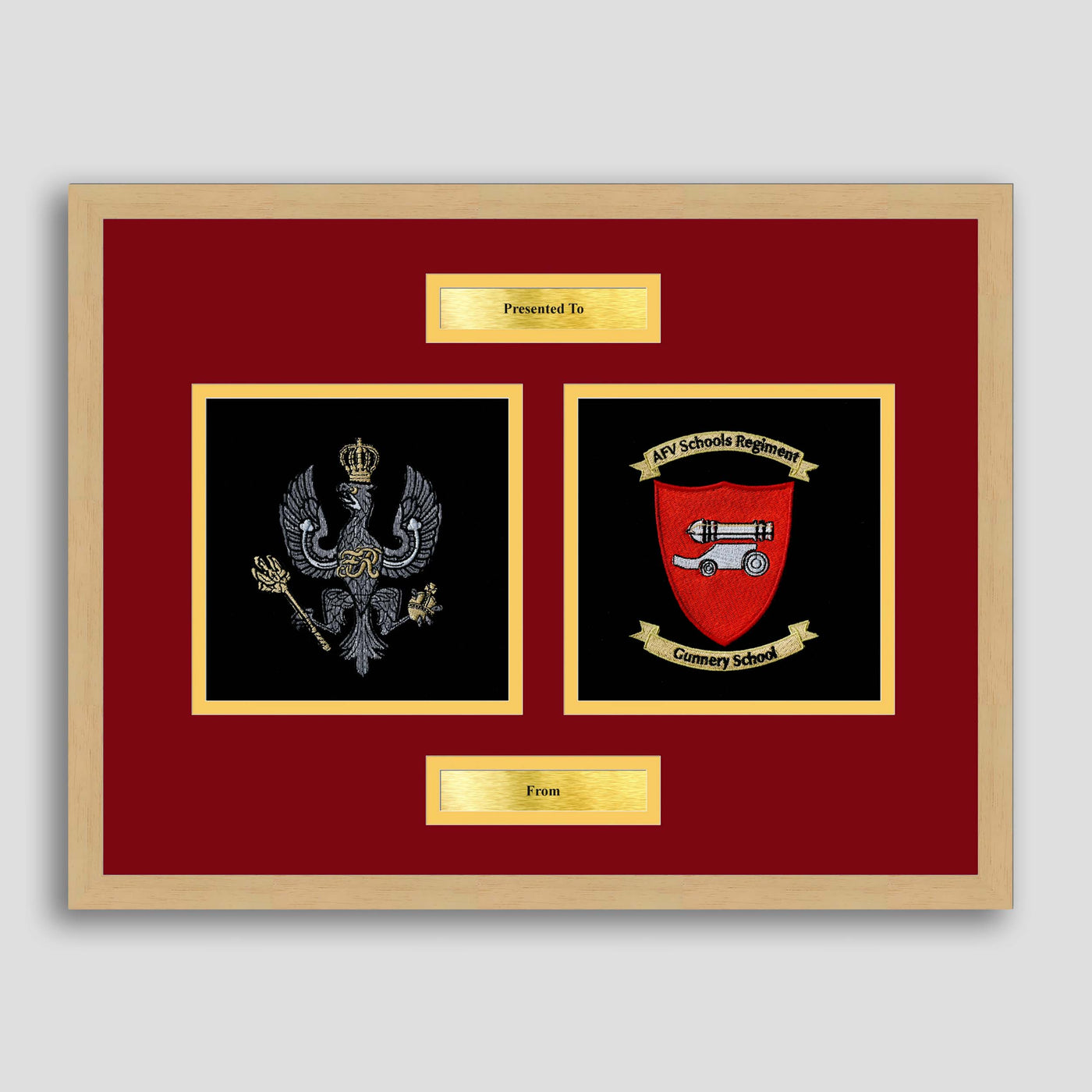 Kings Royal Hussars & AFV Gunnery School Framed Military Embroidery Presentation