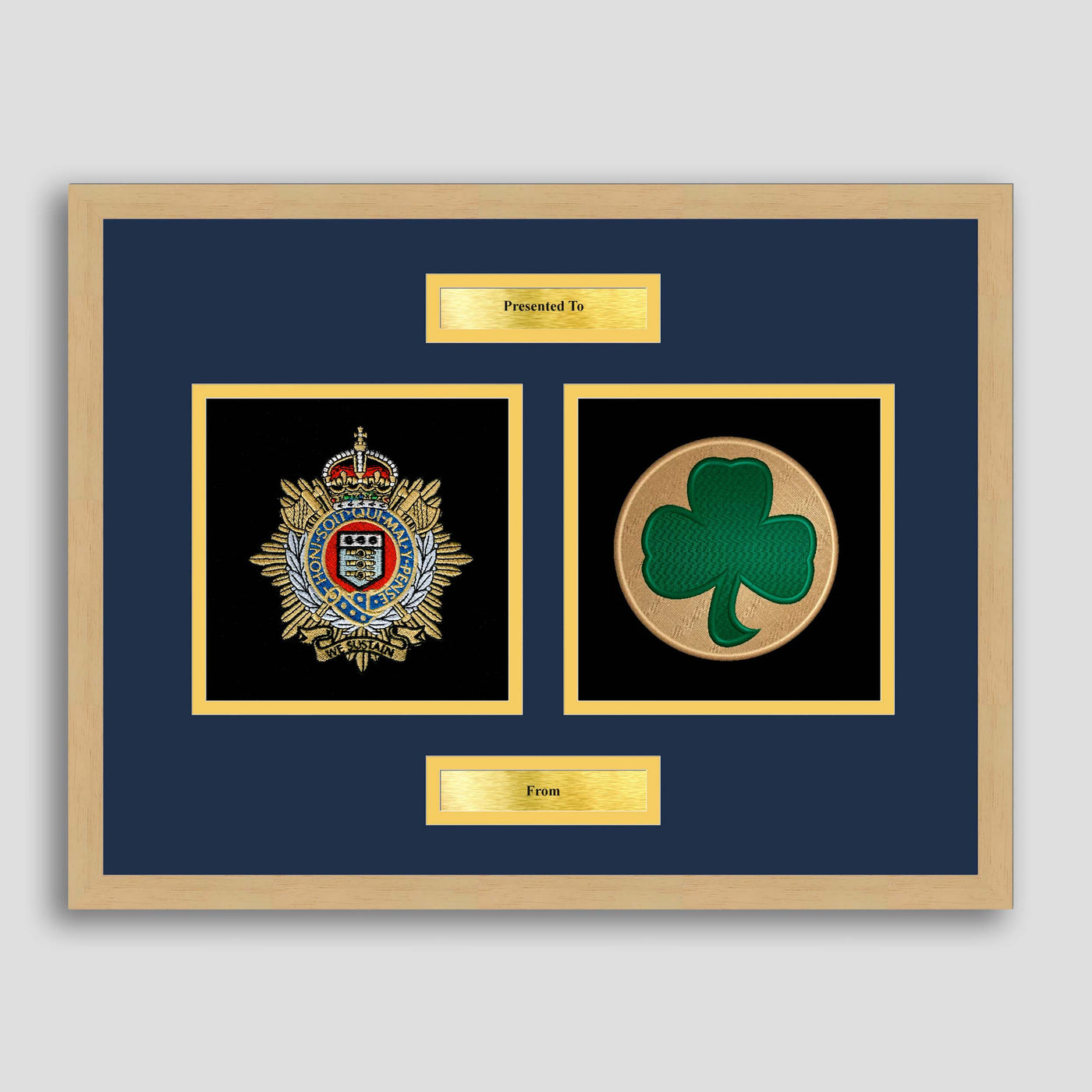Royal Logistics Corps & 38 Irish Brigade Framed Military Embroidery Presentation