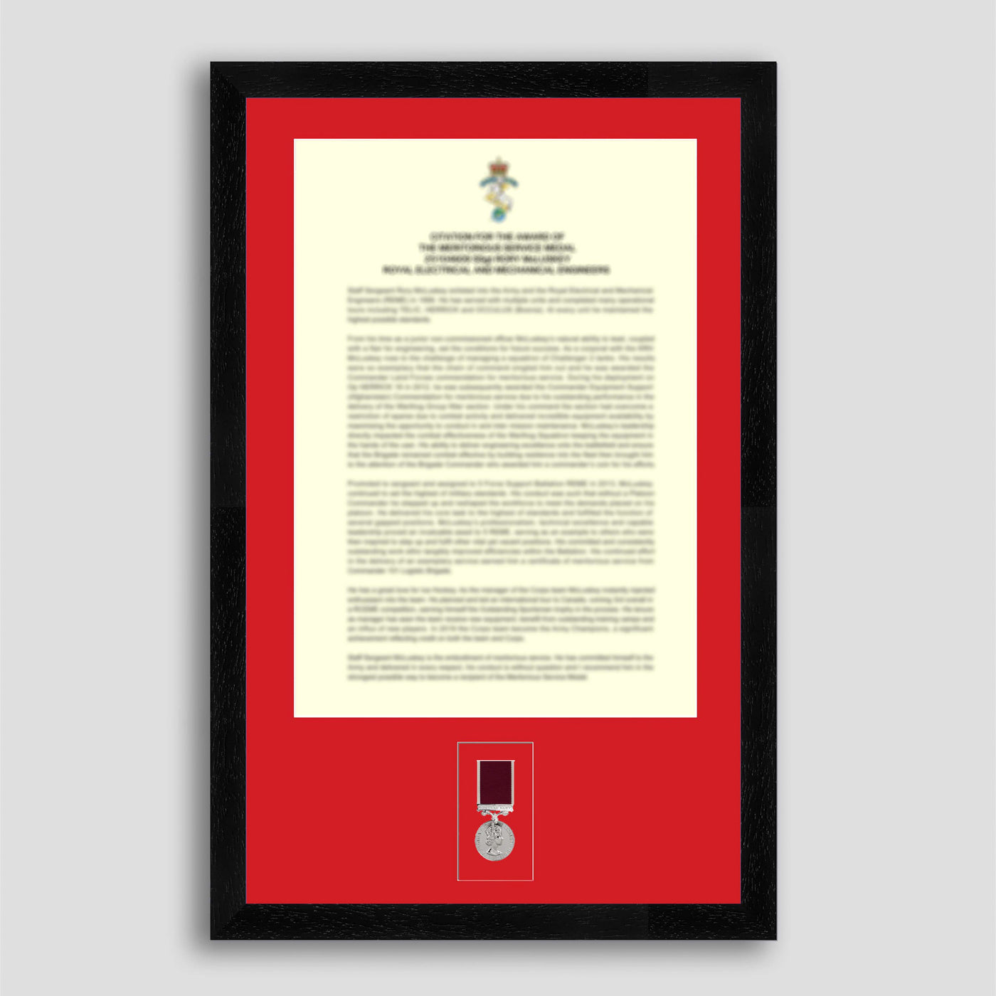 Long Service & Good Conduct Miniature Medal Presentation Frame with Citation
