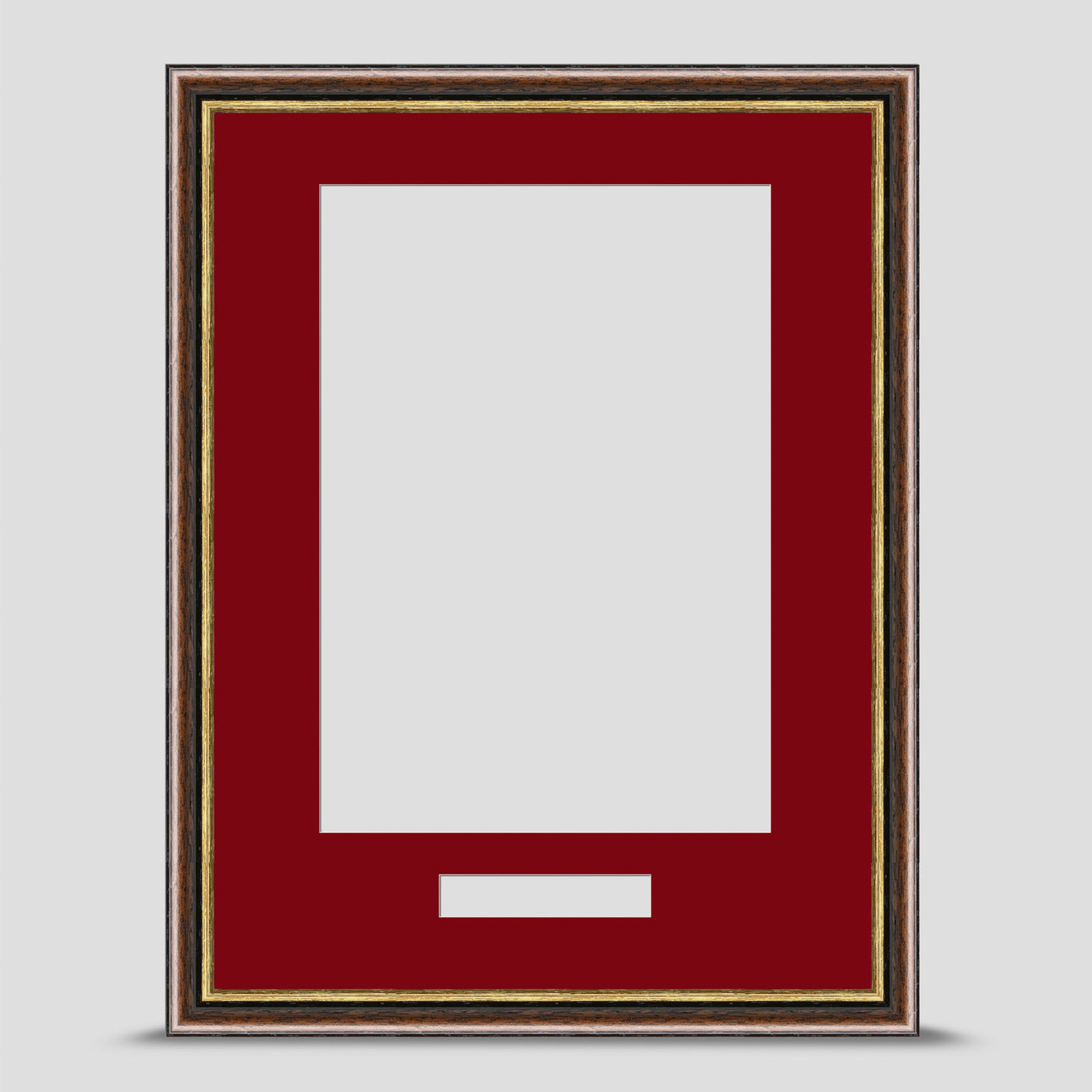 16x12 Brown & Gold Picture Frame Including a A4 Mount with text box - Portrait