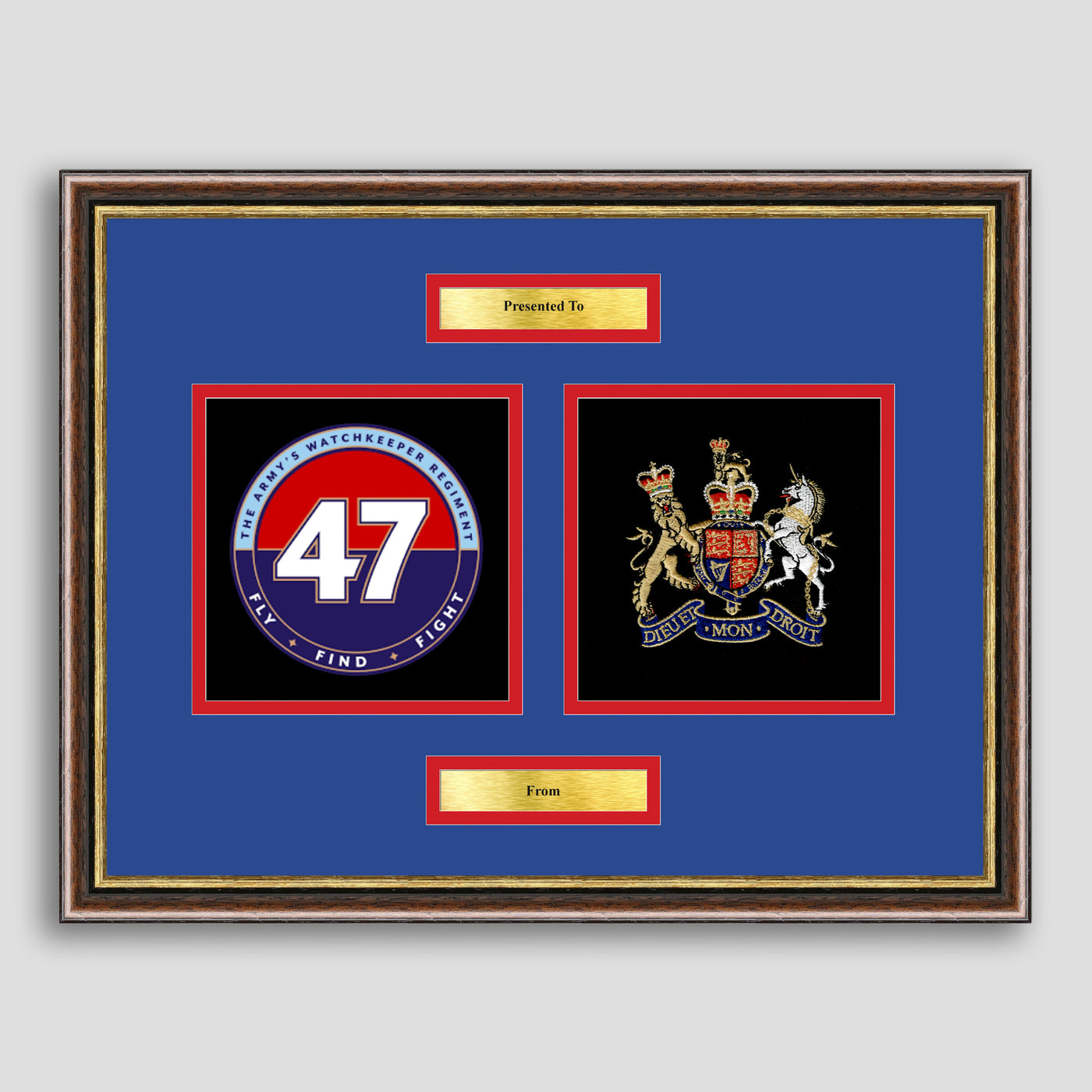47 Regiment RA & Warrant Officer Crest Framed Military Embroidery Presentation