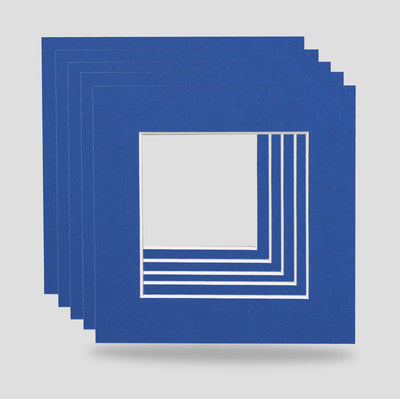 Blue 6x6 picture frame mounts available in a variety of colours. Machine cut for the perfect cut, ideal for prints, arts, photographs and objects.  Standard size picture frame mounts are 1400 micron thick and conservation grade.